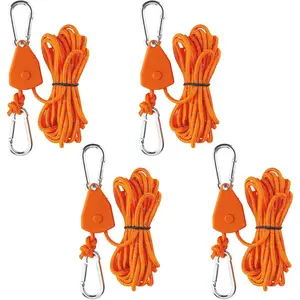 4Pack Retractable Ratchet Tie Down Straps 4 M 1/8 Inch Rope Pulley System Rollers with Carabiner Hook for Kayak/Hanging Plants/Grow Light/Tents Various Tie-Down Uses (Orange) - Tools & Hardware.
