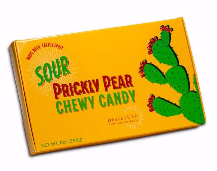 DesertUSA Sour Prickly Pear Chewy Gummy Candies - 8oz Snack Box, Natural Fruit Cactus-Based Sweet Lemon-Infused Candy Bites