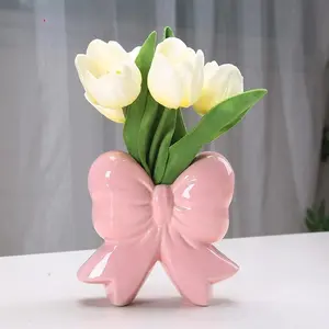 Ceramic Bowknot Vase, Decorative Flower Vase, Table Centerpiece, Dining Table Centerpiece, Home/living Room Decoration, Mother's Day Gift for Mom, Women Friends, Ceramic Bouquet Vase