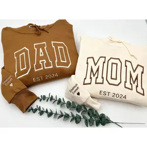 DAD MOM Embroidered Sweatshirt or Hoodie, Name On Sleeve With Heart, Dada Mama Crewneck, Gift for Dad Mom, Newly Dad Mom, Daddy Est Year