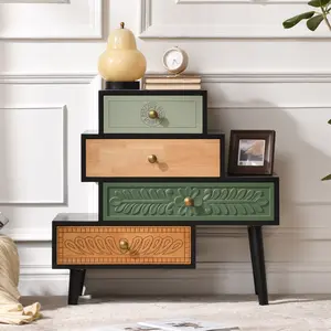 Mid Century Boho Accent Cabinet, 4 Drawer Storage Cabinet, Wooden Chest of Drawers for Bedroom, Living Room, Entryway