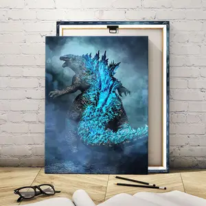 Godzilla Pattern Canvas Painting, 3 Counts/set Modern Abstract Design Wall Art Painting, Wall Art Decor for Home Living Room Bedroom Office, Ornaments, Art Wall Decoration