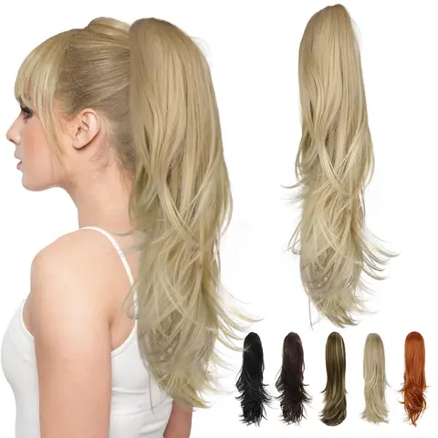 AISI HAIR Clip-On Ponytail Claw Clip Extension - 22/26 In Synthetic Soft Hairpieces, Kinky Straight/Natural Wavy, Glueless Hair Weave for Women, Instant Finish for Daily Ponytail Hairstyles