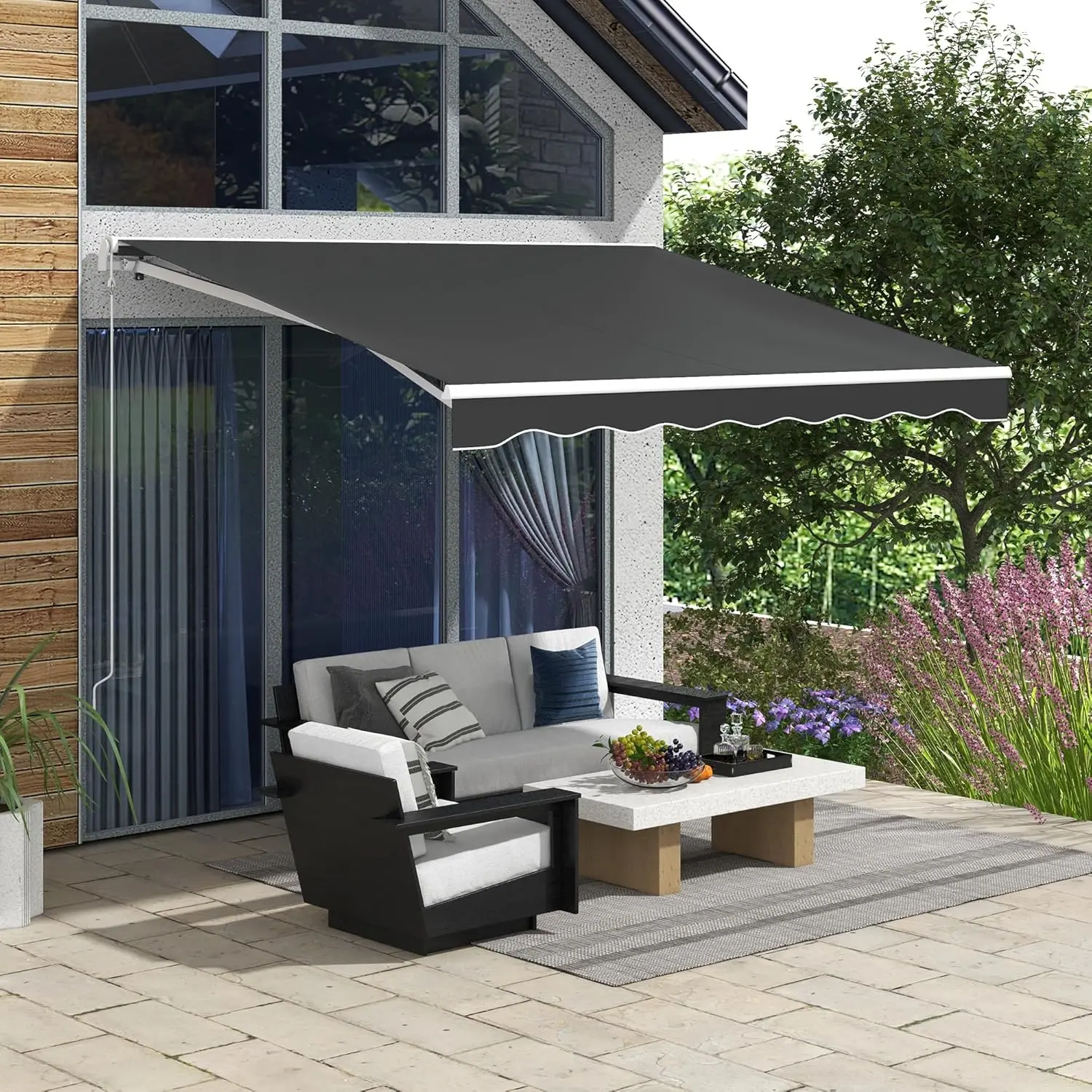 Crestholm 10' x 8' Electric Retractable Awning, Motorized Wall-Mount Sun Shade with Remote Controller & Manual Crank, 270gsm UV-Resistant Fabric, 14-30° Tilt for Deck, Balcony, Yard