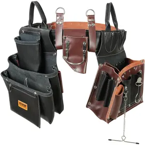 【fathersdaygift】VEVOR Tool Belt, TikTokShopBlackFriday, 31 Pockets, Adjusts 32 Inches to 54 Inches, Leather Heavy Duty Tool Pouch Bag, Detachable Tool Bag for Electrician, Carpenter, Handyman, Woodworker, Construction, Black/Brown