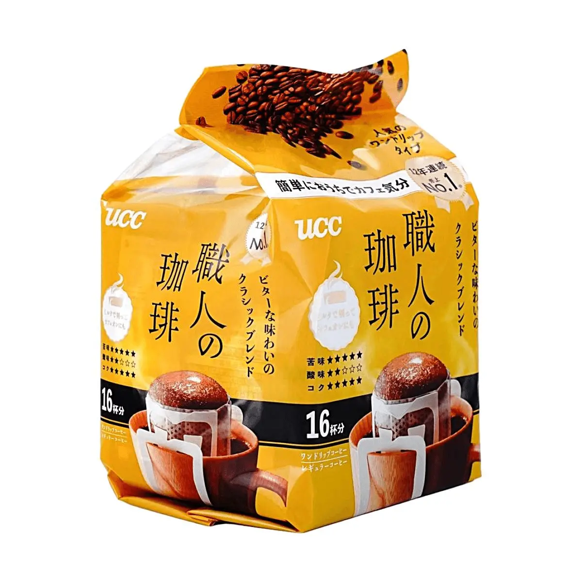 UCC Drip Coffee "The Blend" Classic Rich & Bitter Flavor - 16 Sachets (112g) - Premium Japanese Pour Over Coffee for Rich Aroma & Smooth Taste