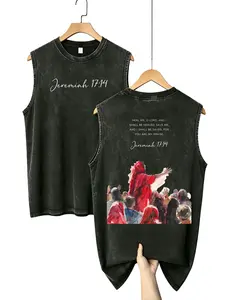 Men's Oversized Vintage Christian Sleeveless Tank Top - Relaxed Fit Unisex Soft Cotton Blend, Isaiah 43:2 Verse, Cross Print, Jesus Walking on Water Design, Everyday Wear Album Graphic Grunge good tees