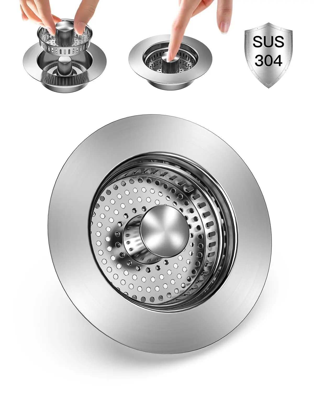 Universal Sink Drain Strainer & Stopper – Stainless Steel 3.5 Inch Anti-Clog Food Basket for US Standard Drains