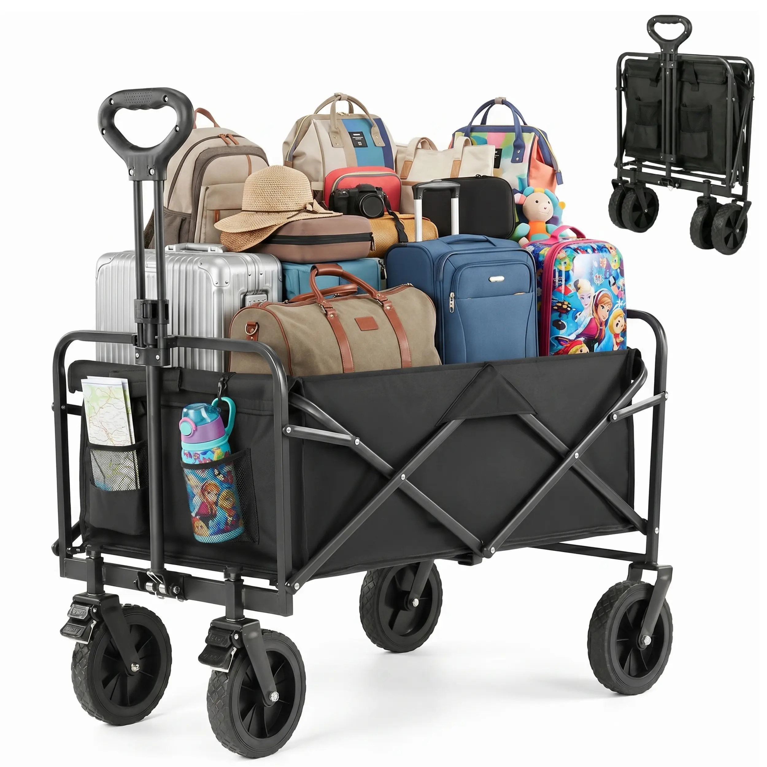 【SUMMERVIBES】Waterproof Oxford Folding Wagon, 350/450 LBS Heavy Duty Collapsible Cart - Portable Utility Wagon with Off-Road Wheels for Sports Tailgating, Beach & Shopping, Fathers day gift