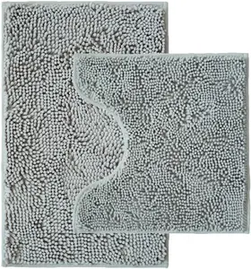 Bathroom Rugs Sets 2 Piece,Super Absorbent Chenille Bath Mats and U-Shaped Toilet Rug,Strong PVC Non Slip Backing,Microfiber Washable Dry Quickly Bath Mats for Bathroom(20"x32"+20"x20"U, Light Grey)