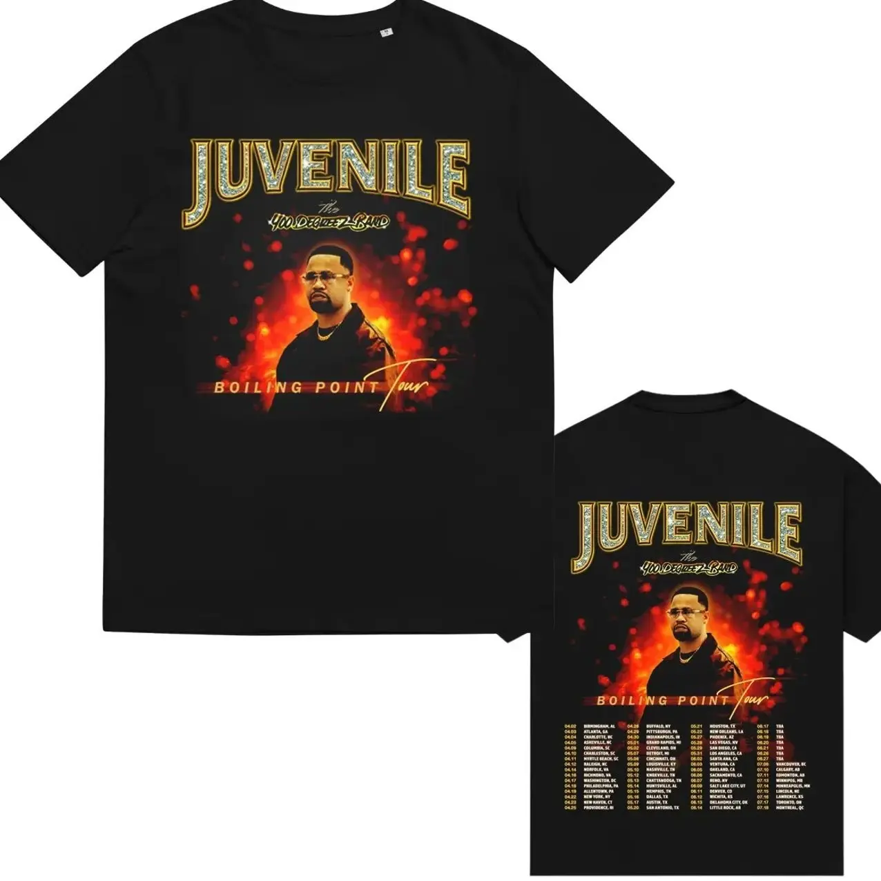 Juvenile Boiling Point Tour 2026 T-Shirt – Hip Hop Rap Legend Graphic Tee, Fire Aesthetic Concert Shirt with Tour Dates, Unisex Soft Cotton Fan Merch for Men & Women C