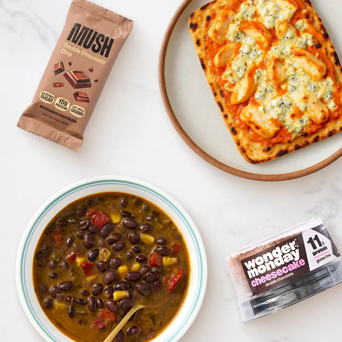 High Protein Meal & Snack Box | Chicken Flatbread, Black Bean Soup & Protein Treats