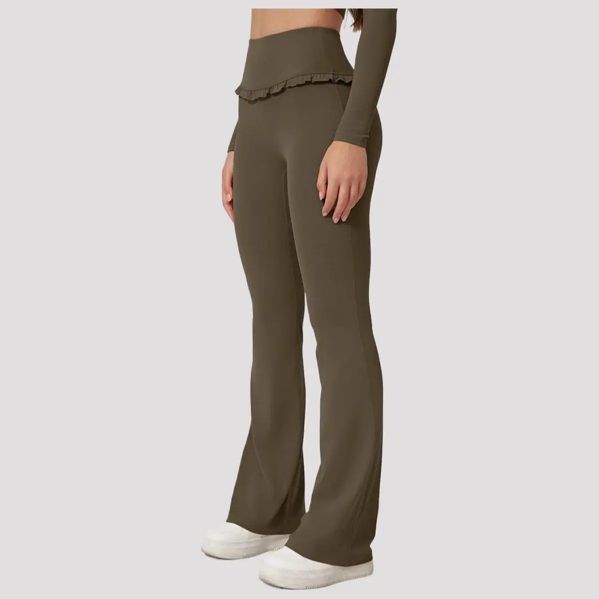 Peach Lifting Flare Yoga Pants |   High-Waisted Naked Feel with Butterluxe Lace Trim |   Polyamide Sportswear Bottoms Soft Sweatpants