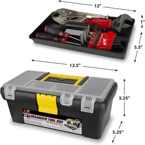 Performance Tool W54012 Heavy Duty Plastic Organizer Tool Box for Workshops and Garages, Black, 12.5-Inch