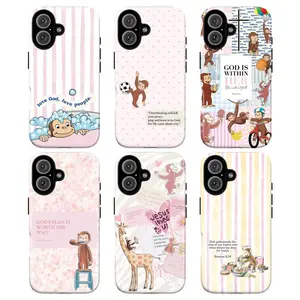 Cute Cartoon Monkey Christian Phone Case, Pastel Inspirational Bible Verse Design, Tough Shockproof Protective Cover, Curious George Inspired, Fan Gift, Compatible with iPhone 11-17 Pro Max/Plus and Samsung Galaxy S23-25
