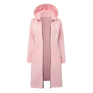 fireman clasp jacket Women's Large Size Casual Hooded Jacket - Loose Long Jacket, Zippered Front, Side Pocket And Adjustable Drawstring Cap, Machine Washable Four Seasons Coat Pink, Simple Design And Easy To Take Care
