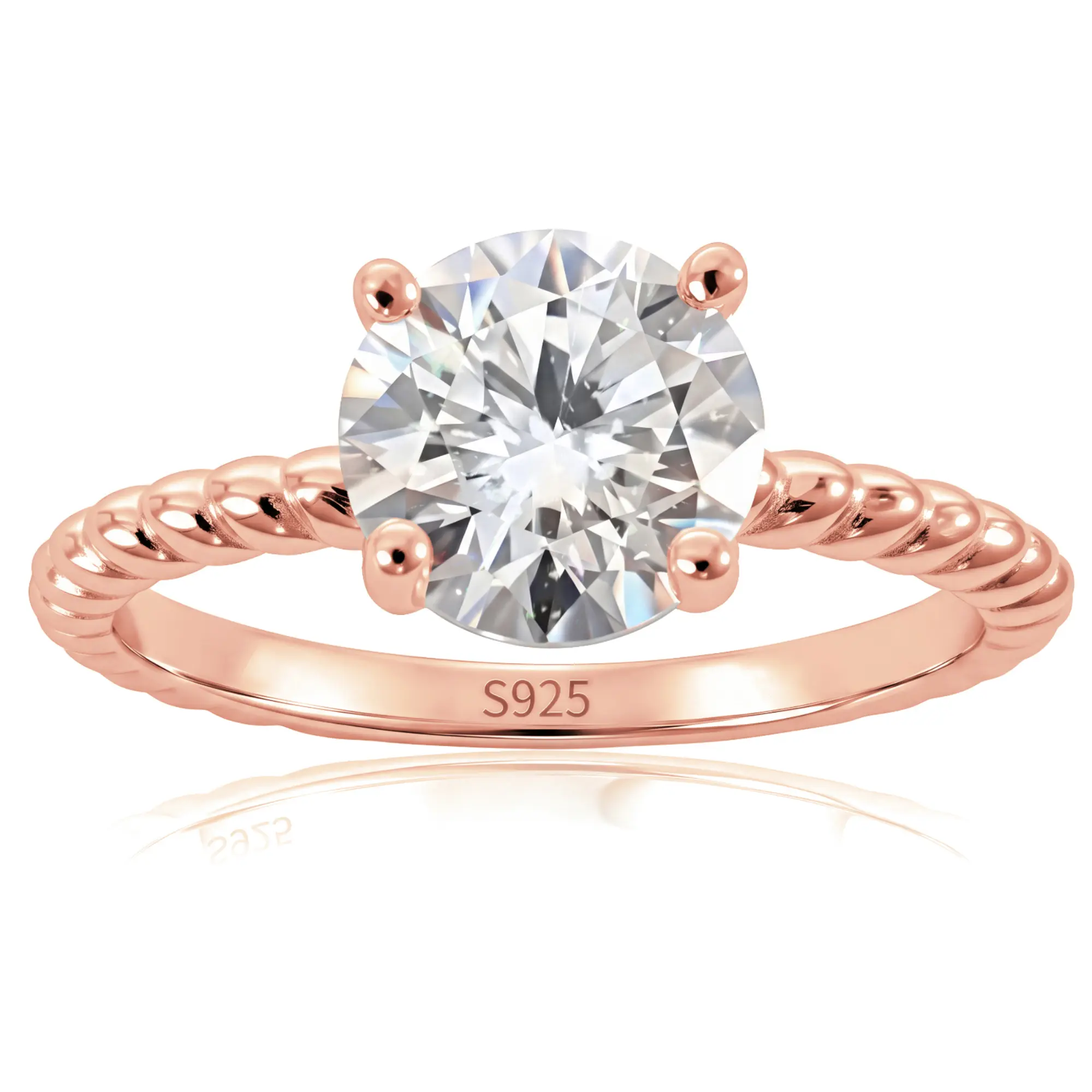 Rose Gold Moissanite Engagement Ring for Women, Romantic Couple Ring, D Color VVS1 Solitaire Wedding Ring, S925 Sterling Silver Twisted Band Promise Ring, GRA Certified Anniversary Gift