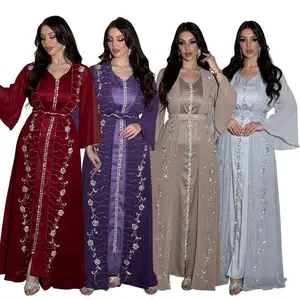 Four-season commuting vest + coat dress, chiffon dress with rhinestones, Muslim suit gown