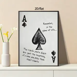New 2D Flat, 1pc Decorative Painting Modern Retro, Vintage Wall Art, Poker Ace and Quote Wall Art, Black and White Design, Living Room Home Decoration with Inspirational Message, Poker Room Decoration Frameless Poster, Canvas Print, Excellent Gift for