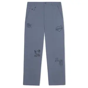 Women's Westside Broad-Leg Uncuffed Baggy Cotton Trouser Pants - Slate, Graphics Detail, Pockets, Zipper Closure, Casual Loose Fit Women's Clothes