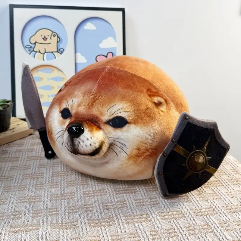 Funny Seal Plush Pillow with Knife & Shield, Soft Sea Lion Stuffed Animal, Multiple Sizes, Perfect Gag Soft Cuddly Gift for Humor Lovers, Soft Stuffed Figure, Soft Huggable