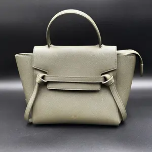 Pre-owned CELINE Grained calfskin Shoulder Bags Micro Belt Bag Light Khaki Green