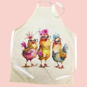 Chicken & Flowers Pattern Novelty Cooking Aprons, Funny Apron, 1 Count Adult Size Sleeveless Kitchen Apron for Home Cooking & Cleaning, Household Items, Pastel Work Apron for Restaurant, Cafe, Hotel