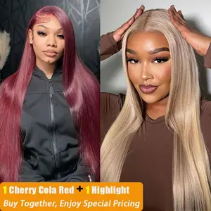 [Live Special offer] [Buy TWO Wig] Wiggins Hair Glueless Cherry Cola Red Straight 7x5 Pre-Cut Lace Wigs Human Hair Beginners Friendly Ready To Go & Glueless Blonde Highlight Wigs #P18/613 Straight 5x5 Lace Closure Wig Human Hair