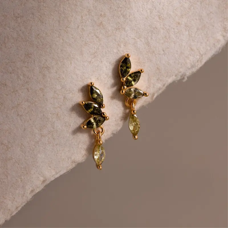 Peridot Marquise Drop Studs by Caitlyn Minimalist - Green Floral Gemstone Earrings - Dainty Crystal Dangle Earrings - Nature Jewelry - Sister Gift