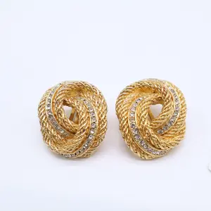 Pre-owned Dior Gold Tone Twisted Rope Crystal Clip On Earrings Twins LDJ4429