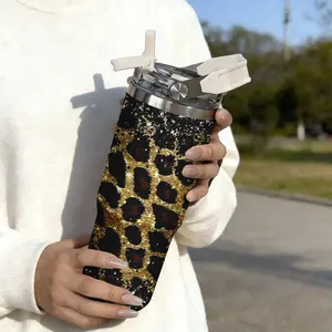 30oz Stainless Steel Handheld Water Bottle, Gold Leopard Print Design, Dual-Layer Vacuum Insulated Cold & Hot, Portable Travel Cup Gift, Vacuum Insulated Tumbler, Drinkware Flasks