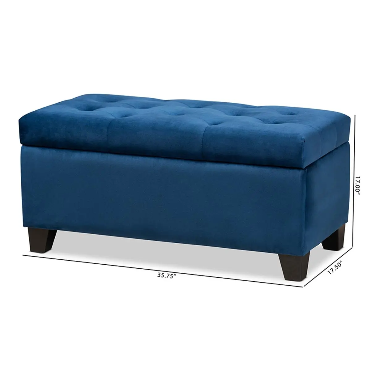 212 MAIN Otto Michaela Modern & Contemporary Navy Blue Velvet Upholstered Lift-Top Storage Ottoman, Button Tufting, Storage Organization
