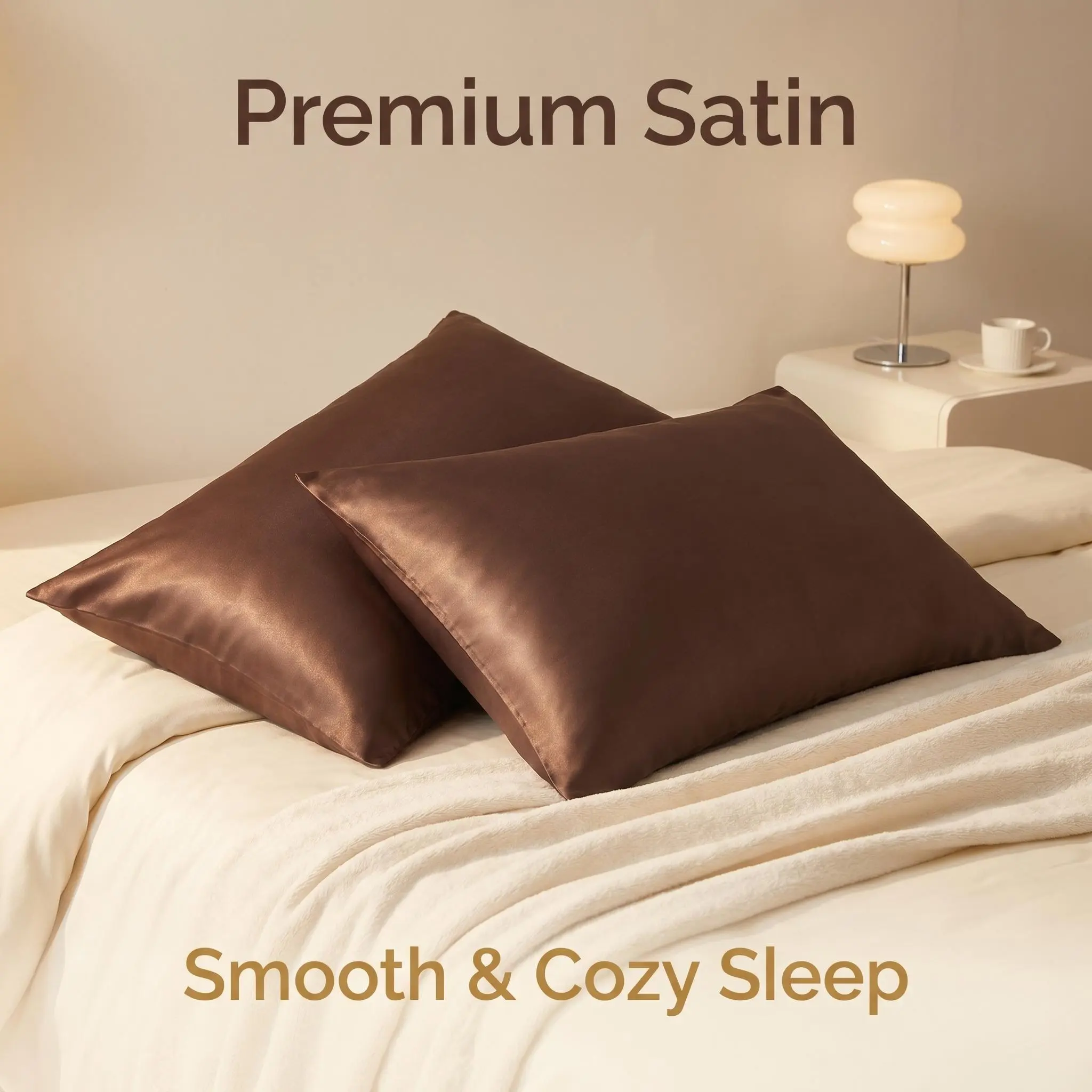Bedsum 2 Pieces Silky Satin Pillowcases with Hidden Zipper, Super Soft Pillow Cases for Hair and Skin