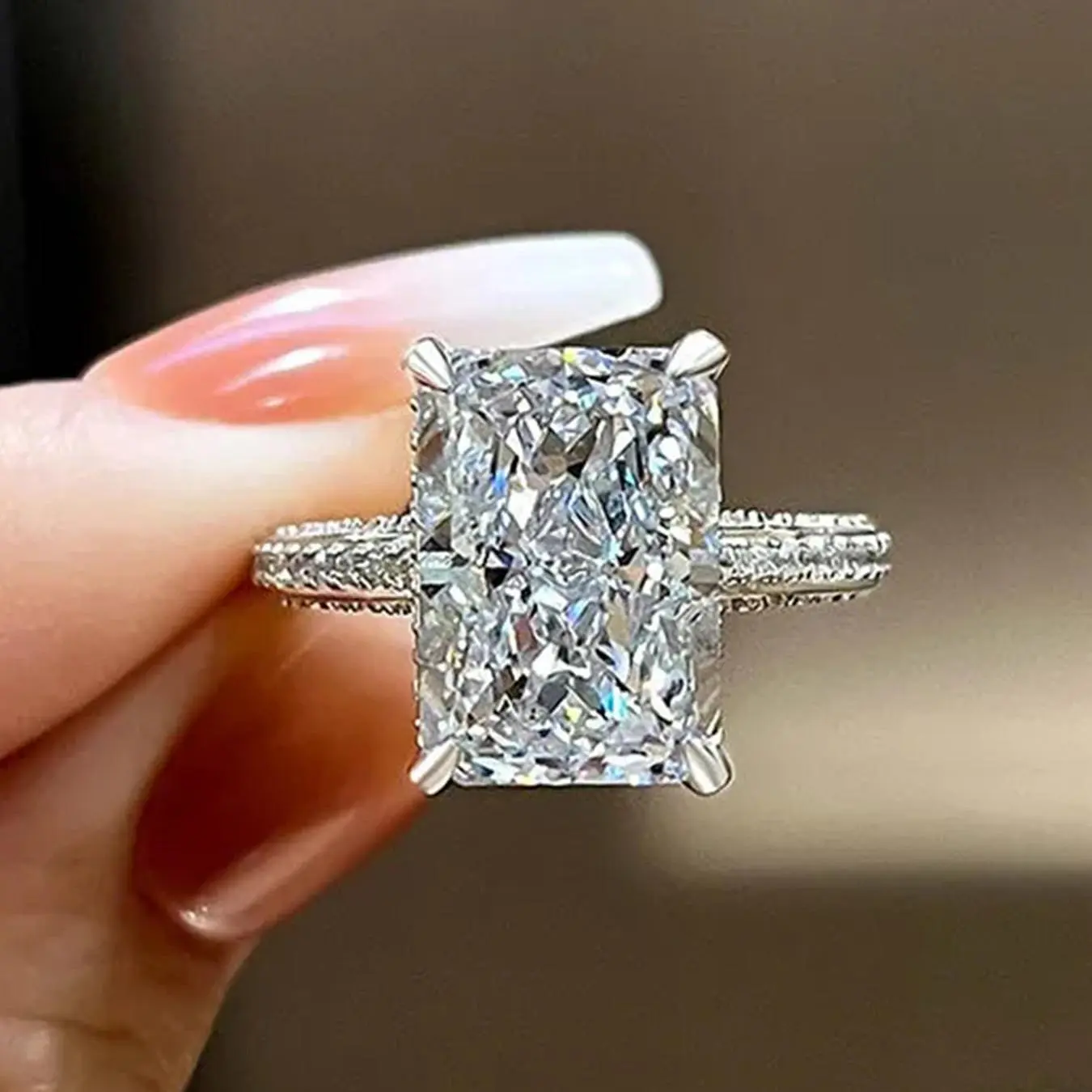 Women's Elegant Rhinestone Decorated Ring, Exquisite Trendy Rectangle Shaped Zircon Engagement Ring, Fashionable Jewelry for Party Decoration for Women As Gift, Cubic Zirconia Rings, Elegant Glittering Ring
