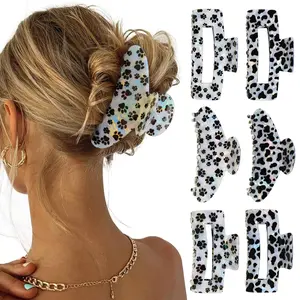 Strong hold non-slip large hair claw clips, leopard paw print big shark clips for thick and thin hair, acrylic fashion hair accessories for women’s everyday wear