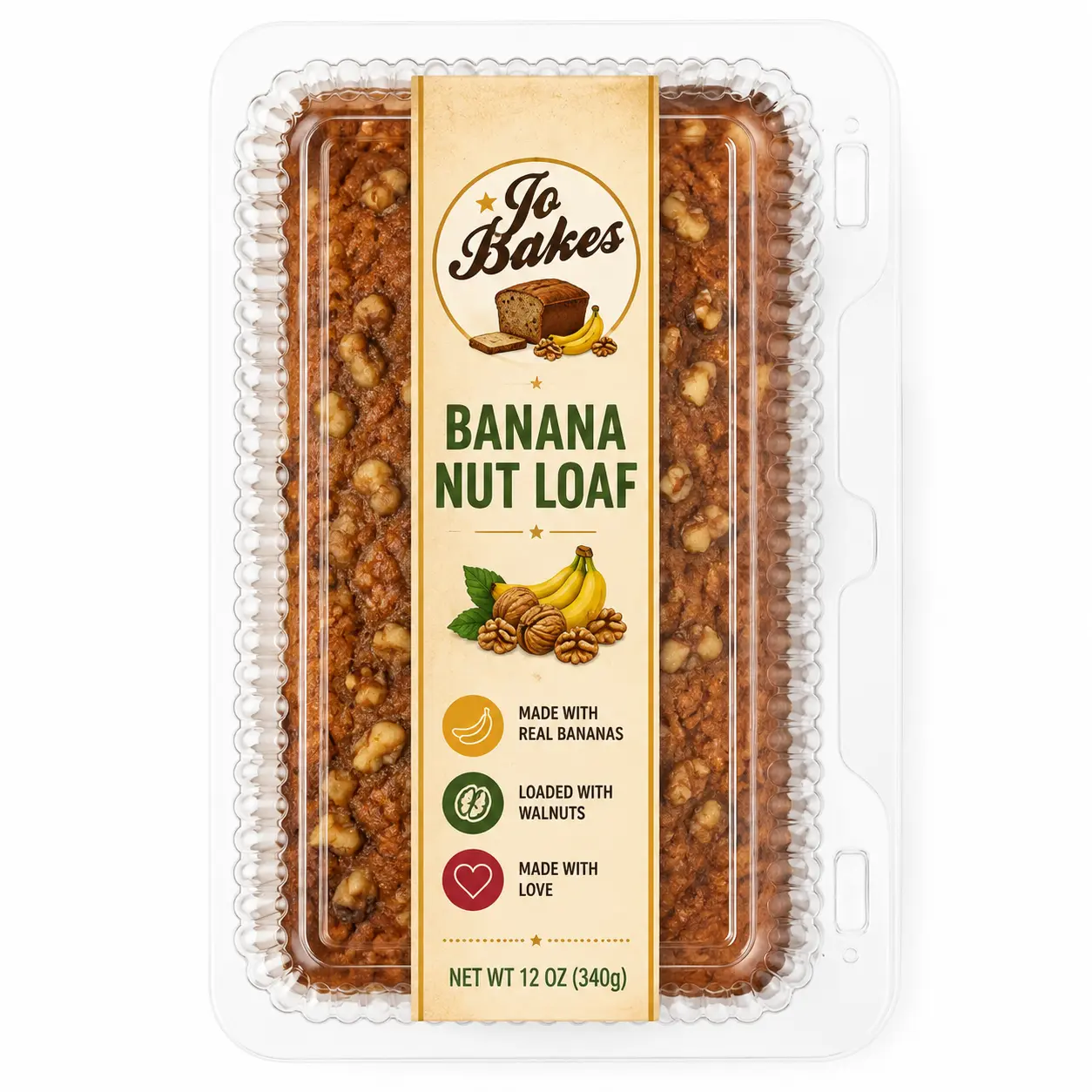 JO BAKES Banana Nut Loaf 12 oz | Fresh Bakery Style | Moist Breakfast Bread