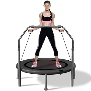 40" Rebounder Trampoline for Adults Indoor Outdoor Fitness Foldable Trampoline Max Load 275lbs with Adjustable Foam Handle 4-Level Height Adjustable