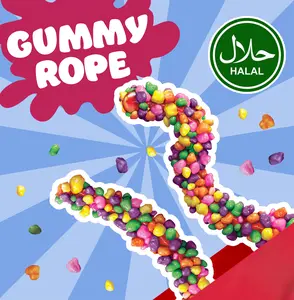 Halal Sour Crunchy Candy Gummy Rope – 9 Inch Chewy Sweet & Sour Candy Rope Snack