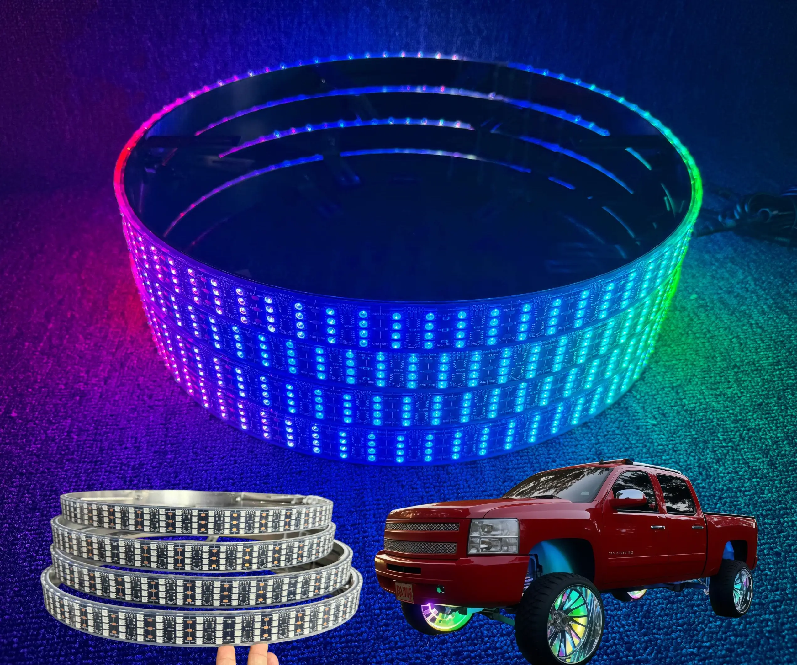 4PCS 15.5" Quad Row RGB Dream Color Chasing LED Wheel Lights, IP68 Waterproof Rim Light Kit with App & Remote Control, Music Sync & Strobe Modes, Fits for Trucks & Cars with 20"+ Wheels
