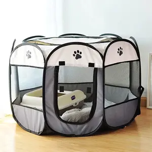 Pet Whelping Tent, Octagonal Pet Tent, Foldable Portable Oxford Cloth Pet Bed, Cat & Dog Den, Outdoor Use, Easy to Operate, Large Dog Cage, Cat Bowl & Litter Box Compartment, Durable Kitten & Puppy Playpen, Puppy Exercise Playpen.