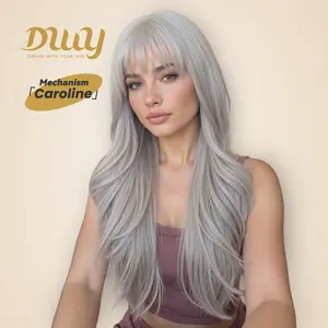 [CLEARANCE SALE] Caroline H-DWY Long-length Body Wave Sliver Grey Glueless Large Area Simulated Scalp Synthetic Wig for Women 26 Inches