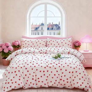 Heart Print Duvet Cover Set, 3 Counts/set Including 1 Duvet Cover & 2 Counts Pillowcase, Soft Comfortable Bedding Set for Home Bedroom