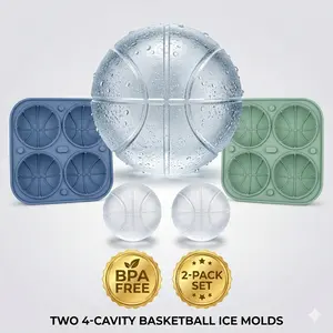 2-Pack Basketball Ice Cube Molds, 4-Cavity Large Silicone Ice Ball Maker (Blue & Green) for Whiskey & Drinks, Perfect Basketball Texture, Game Day Essentials, Best Gift for Basketball Fans & Men, BPA Free