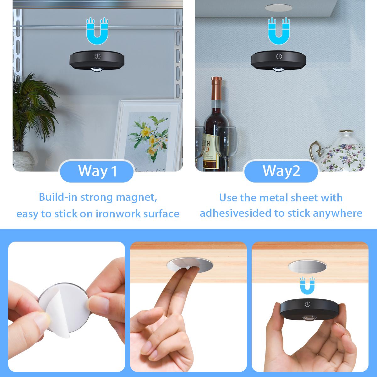 WILLED 3-Pack Rechargeable LED Puck Lights with Remote Control, 1000mAh Magnetic Under Cabinet Lights with 3-in-1 USB Charging, Remote Dimmable Timer Stick-On Puck Lights for Bedroom,Artwork, Kitchen, Closet, Shelf, Party Home Decor