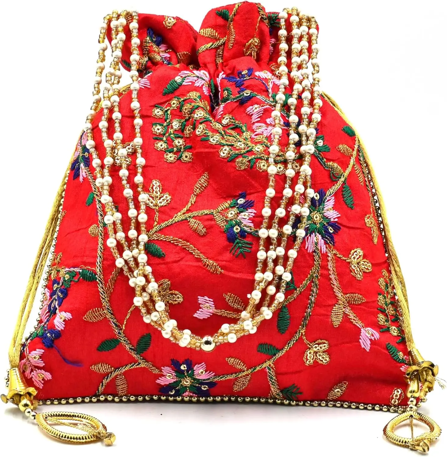 Indian Handmade Potli Bag Women's Embroidered Clutch Purse Pouch Drawstring Bag Wedding Favor Return  For Guests