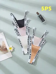 5-Pack Low Waist Sexy Thong Underwear for Women, Personalized Letter Simple T-Style, Comfortable Breathable Lingerie