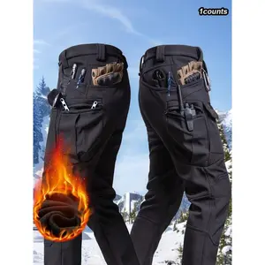 Men’s autumn–winter wool tactical work pants with zippered pockets, warm and windproof, reinforced pocket design—suitable for outdoor hiking, training, and fishing