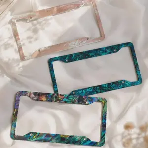 Shell Print Metal License Plate Frames - Summer Beachy Aquatic Aesthetic Car Decor - Pastel Ocean - Abalone Pearl Accessories