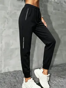 Women's summer quick drying ice silk technique training jogging pants, quick drying sports pants with zippered pockets, gym and running elastic waist casual sports pants