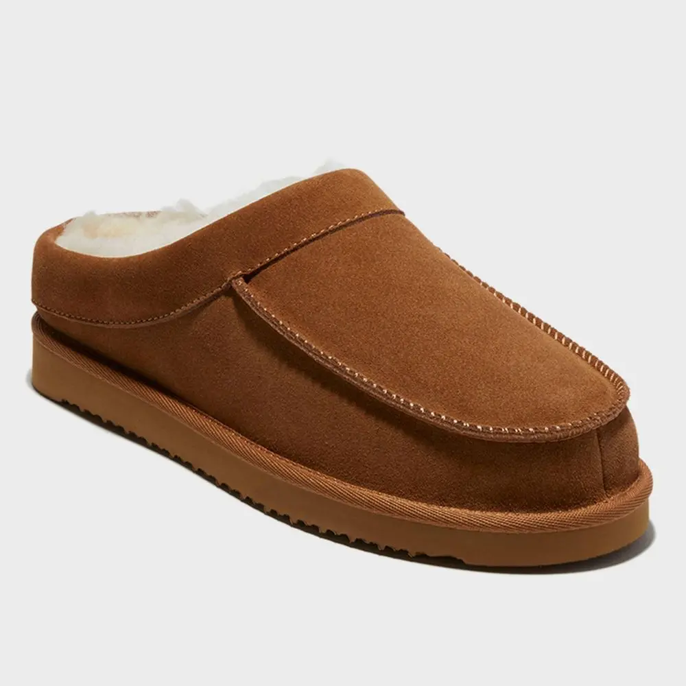 Dluxe Dearfoams Men's Suede Shearling Slip On Slippers Moccasin Indoor/Outdoor Dluxe Dearfoams Men's Suede Shearling Slip On Slippers Moccasin Indoor/Outdoor